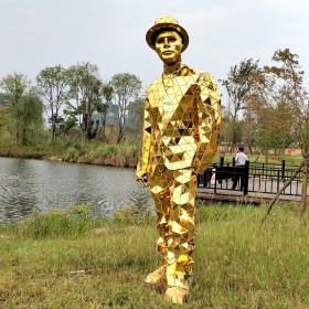Golden mirror man costume for show